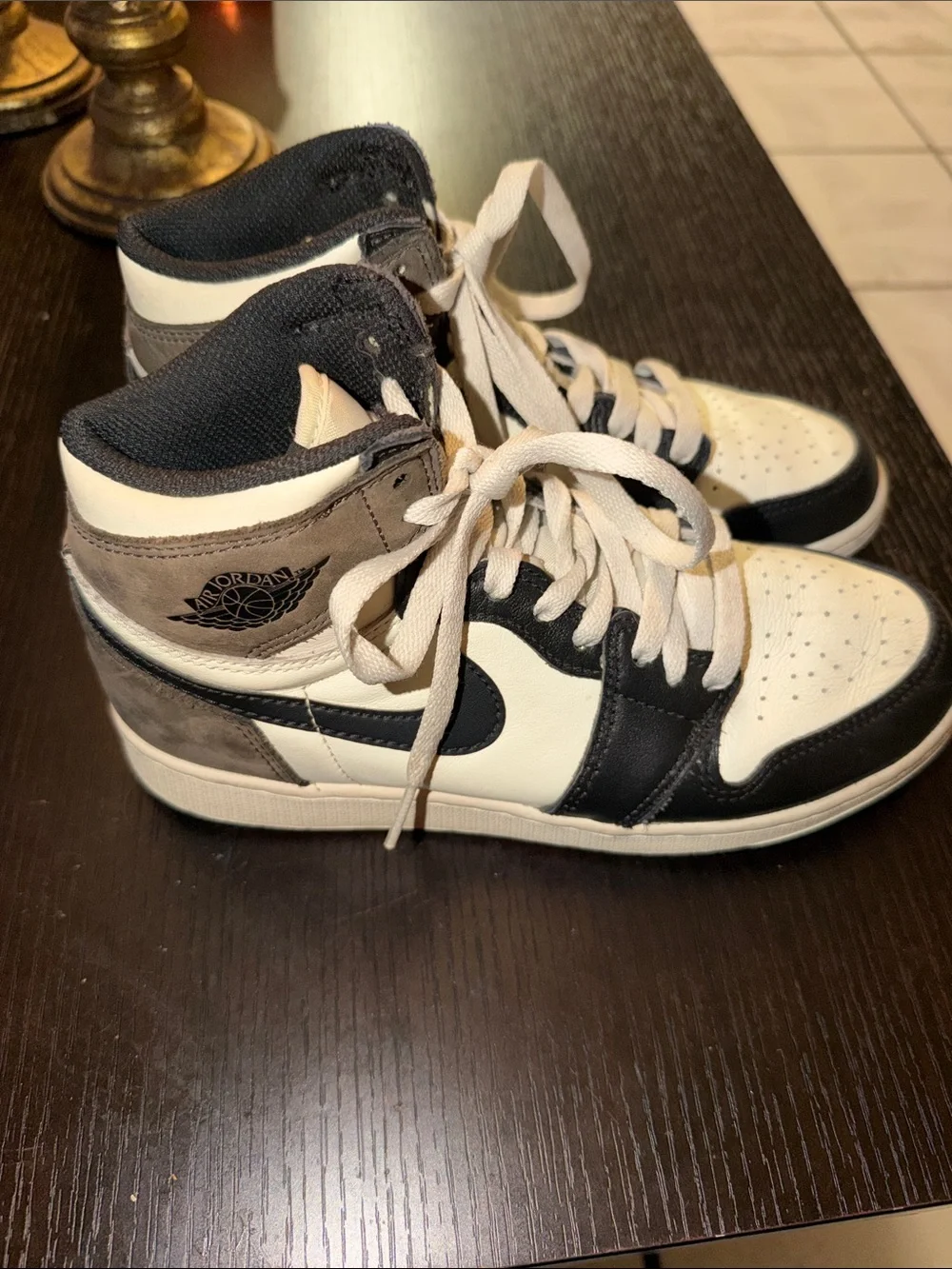 Jordan Air Retro High OG Black White Brown Suede Sneakers